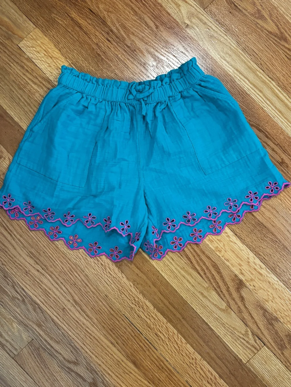 GAP Teal Shorts with Pink Eyelet Trim